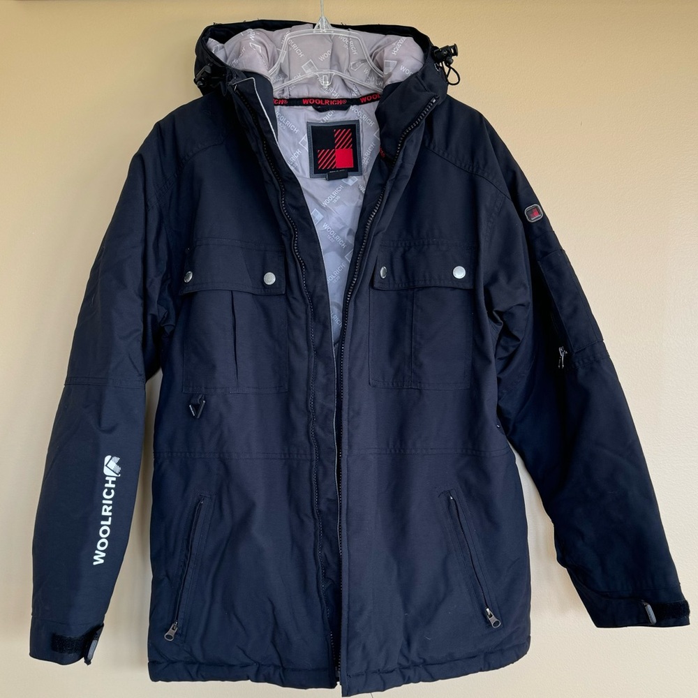Woolrich Boys Youth Large Winter Hooded Ski Jacket Coat Black Insulated Parka